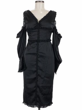 M.use Black Corset Style Midi Dress Off Shoulder Dramatic Sleeves Romantic
